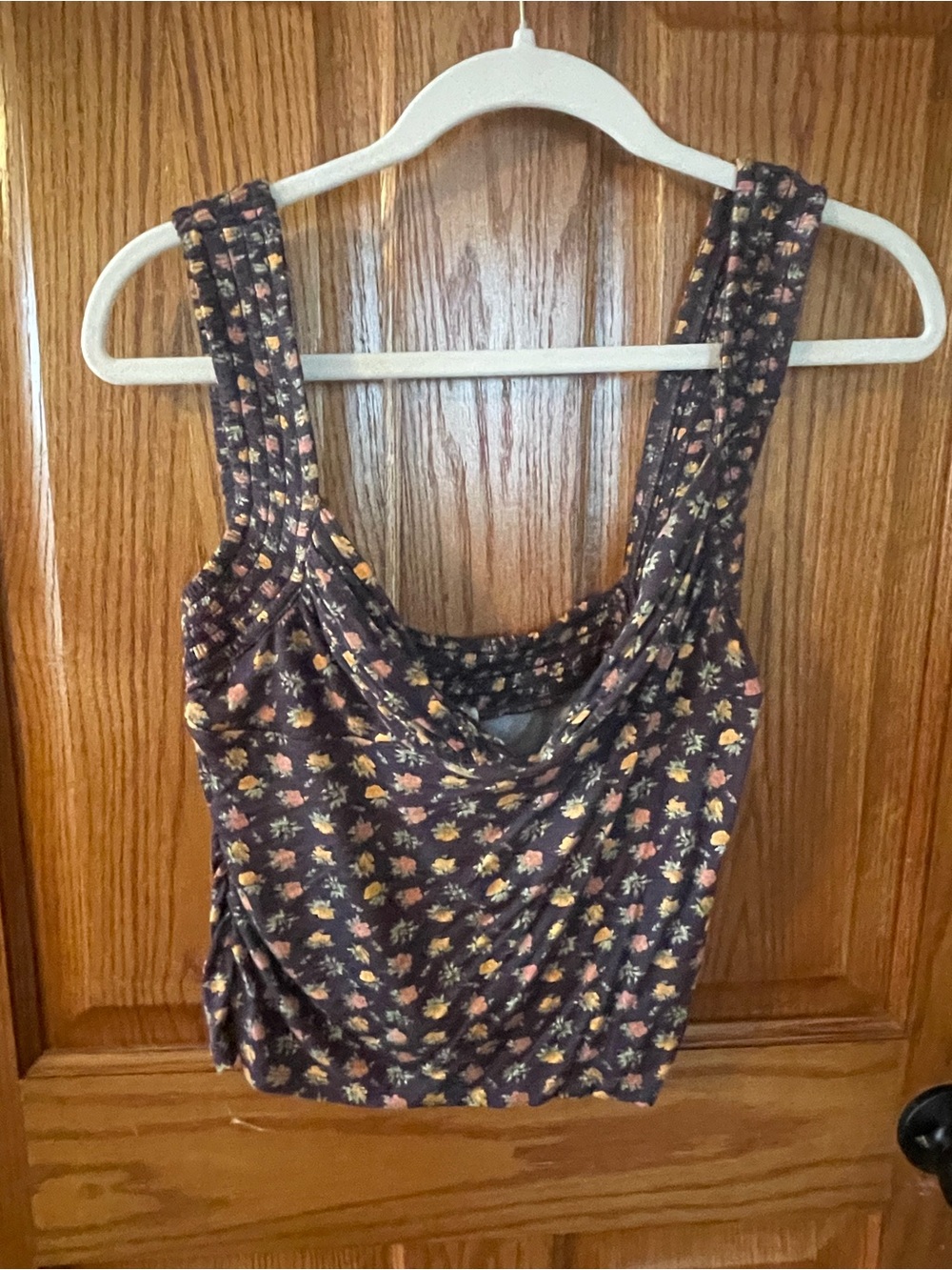 Free People Brown Floral Cowl Tank with Pink & Yellow Flowers